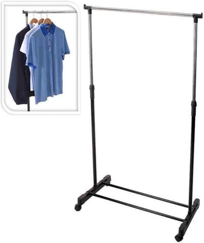 Mobiel kledingrek op wielen - zwart - metaal - kunststof - 160 cm