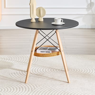 OKWISH Ronde Eettafel - Compact Voor 2 Tot 4 Personen - Voor Kleine Ruimtes - Hout En Zwart - 80 Cm