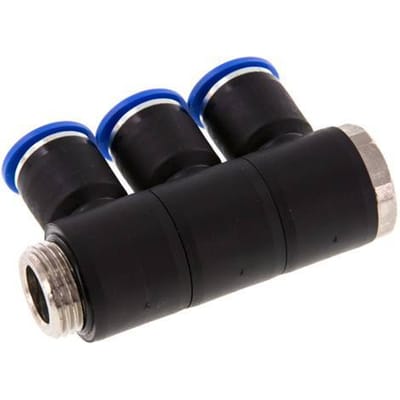 12mm x G1/2'' 3-way Manifold Messing/PA 66 Insteekfitting Buitendraad Draaibaar NBR