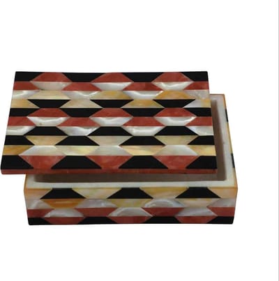 Marmeren Sieradendoos - Decoratieve Box - Sieraden Opbergen - Handgemaakt Inlegwerk - 10.5 cm - Wit