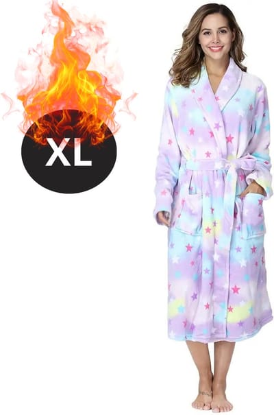 Bovista Badjas Dames - Fleece - Katoen - Badstof - Sauna - Hamam - Wafel - Bathrobe - Duster - Ochtendjas - Spa - Kimono - Sterren XL