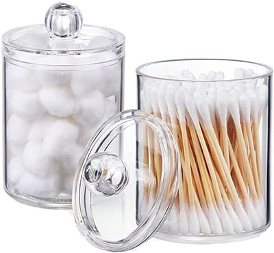 Ronde Transparante Opbergdozen voor Wattenstaafjes, Wattenbolletjes en Tampons met Deksel - Set van 2 Stuks