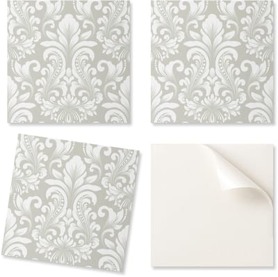 Vinyl wandtegels met print voor de eetkamer, plantenpatroon met ornamenten, 20x20x20 cm