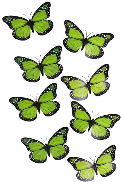 Gerimport Kerst vlinders - 8x stuks - groen - op clip - 12 x 6 cm - kunststof - kerstboomversiering