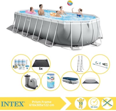 Intex Prism Frame Zwembad - Opzetzwembad - 610x305x122 cm - Inclusief Onderhoudspakket, Filter, Stofzuiger en Solar Mat