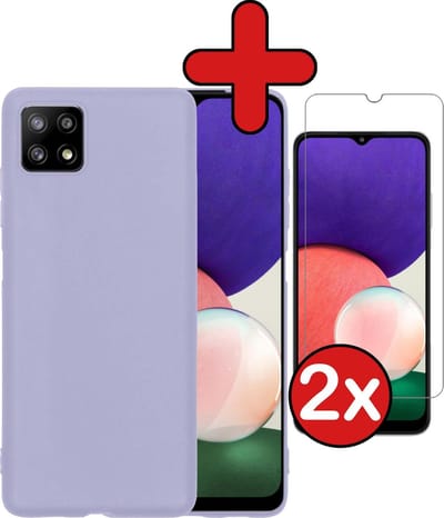 Hoesje - Met 2x Screenprotector - Geschikt voor Samsung Galaxy A22 5G - Sterk & Shockproof - Telefoon Hoes - Back Cover - Siliconen Case - Telefoonhoes - Lila