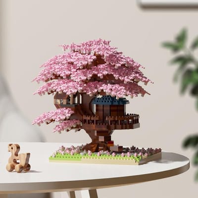 Roze kersenboom boomhut bouwen micro-deeltjes bouwsteen klassiek model meisjesserie moeilijk in elkaar te zetten speelgoed
