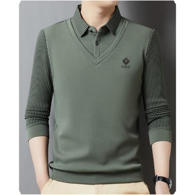 Heren Herfst Revers Lange Mouw T-shirt Herenmode Koreaanse Stijl Jong en Middelbaar Casual Eenvoudig Heren Onderhemd XXXXL gray