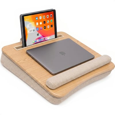 Laptop kussen voor op schoot - Bamboe - Rechthoek - Tafel - Standaard voor Thuiswerken - Bedtafel - Laptray en Tabletstandaard - Dienblad - Met telefoon standaaard - Luft