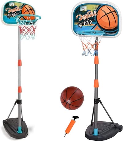 Verstelbare Basketbalkorf met Standaard voor Kinderen, Speelgoed voor Outdoor, Tuin en Binnen, Bal en Opblaasbare Pomp Inbegrepen