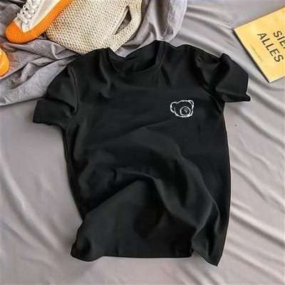 Kortemouw T-shirt Heren- en Dameskatoen Ins Trendy Zomer Veelzijdig Ronde Hals Los T-shirt Kleding voor Koppels Halve Mouw Print Top 3XL black