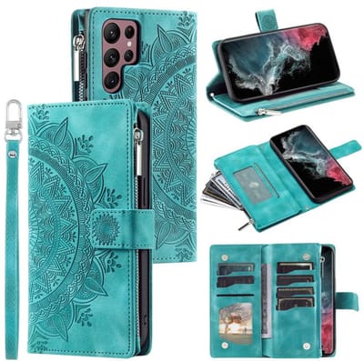 Telefoonhoesje geschikt voor Samsung Galaxy S26 Ultra 5G - Portemonnee met rits - book-case hoesje - ruimte voor 8 pasjes - mandala groen
