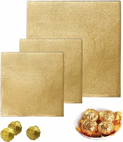 300 Stuks Aluminium Folie Snoepverpakkingen, 200 Stuks 10x10cm, 100 Stuks 15x15cm, Chocolade Verpakking in Goudkleurige Folie
