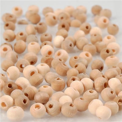Houten kraal, d 5 mm, gatgrootte 1,5 mm, 100 stuk/ 1 doos