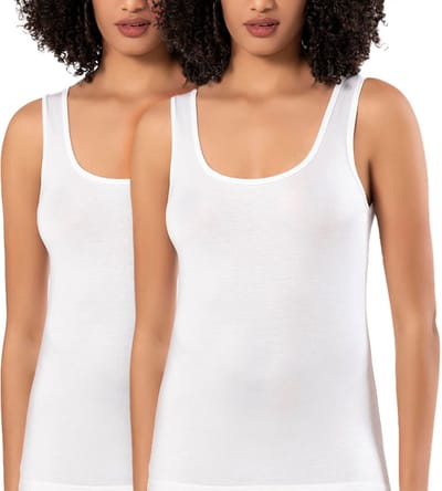 Calzera Dames Bamboo Hemd - 2 Pack - Bamboe tanktop - Zachte Stretch Hemden - Ademend Onderhemd Dames - Wit - Maat S
