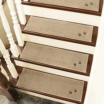 Antislip Traploper voor Houten Trappen - Machinewasbare Runners 28" x 9" - Veilig voor Kinderen, Ouderen en Huisdieren - 100% Polyester - 4 Stuks - Beige