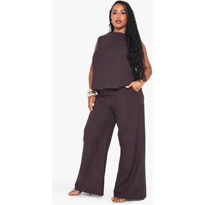 boohoo Dames Plus top met hoge hals zonder mouwen en co-ord set met wijde broek met trekkoord | Chocolate | Maat: 16