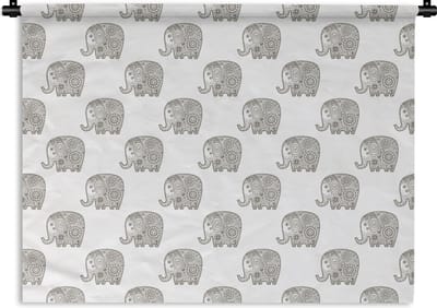 Wandkleed - Wanddoek - Doodle - Olifant - Design - 120x90 cm - Wandtapijt