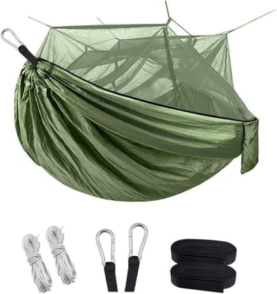 Buitenhangmat Dubbel - Kampeerhangmat Klamboe - Ontspannen Buiten - Dubbele Draagkracht - 260x140 cm - Groen