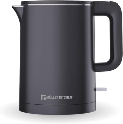 SnelShoppen - Elektrische Waterkoker 1L - Dubbelwandig, 1000W, 360 Graden Draaivoet, Automatische Uitschakeling en Droogkookbeveiliging - Zwart voor K