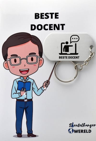 Beste docent Sleutelhanger inclusief kaart – docent cadeau – beste docent- Leuk kado voor je docent om te geven - 2.9 x 5.4CM