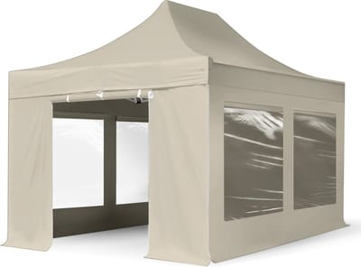 3x4,5 m Easy Up partytent Vouwpaviljoen met zijwanden (4 panorama), PROFESSIONAL alu 40mm, crème