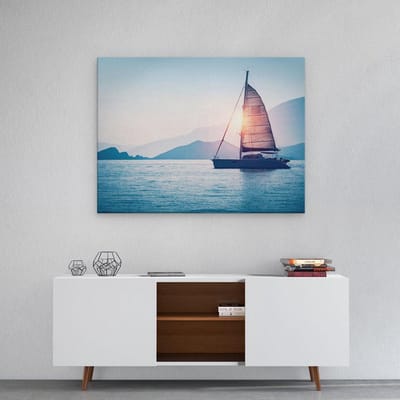 Artaza Canvas Schilderij Zeilboot - 80x60 cm - Wanddecoratie Zonsondergang - Muurdecoratie Zee - Schilderijen Op Canvas Zeezicht