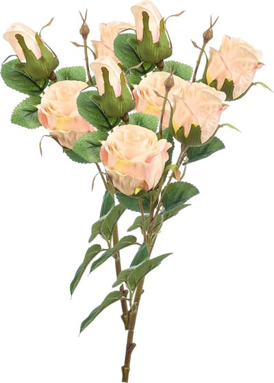 Emerald Kunstbloem Roos tak - 3x - 44 cm - licht roze - Kunst zijdebloemen