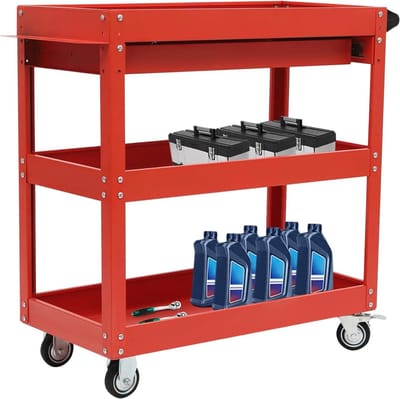 Gereedschapswagen 3 Niveaus - Werkplaatswagen Trolley - Gereedschap Opbergen - Met Sleutelslot - 76 x 35 x 83 cm - Rood