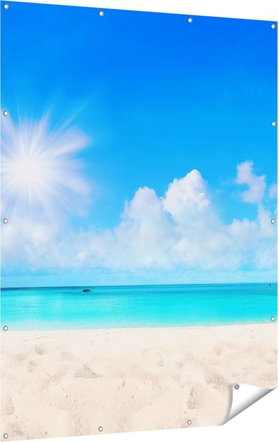 Gards Tuinposter Strand en Zee met Helder Witte Zand - 120x160 cm - Tuindoek - Tuindecoratie - Wanddecoratie buiten - Tuinschilderij