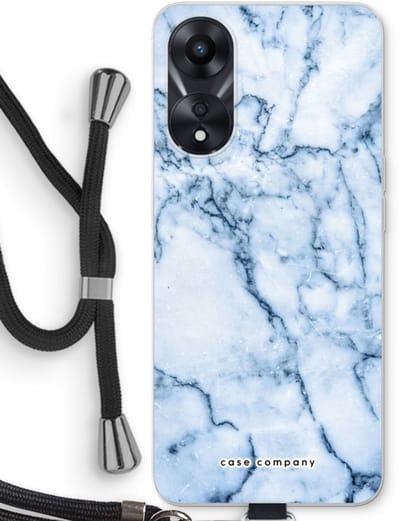 Case Company® - Hoesje met koord geschikt voor Oppo A78 5G hoesje met Koord - Blauw marmer - Telefoonhoesje met Zwart Koord - Bescherming aan alle Kanten en Over de Schermrand