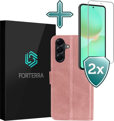 Hoesje Met 2x Screenprotector - Geschikt voor Samsung Galaxy A36 - Luxe Pasjeshouder - Flip Case - Bookcase Portemonee - Kunstleer Book Case - Flipcase Hoes - Book Cover - Walletcase - Portemonneehoes - Rosé goud