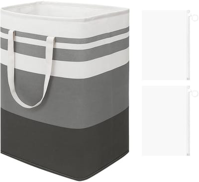Dailygoods- Wasmand 75 liter - Opvouwbaar - 2 Opbergzakken met Ritssluiting - Waszak met Handvat - Grote Wasverzamelaar - Grijs/Wit
