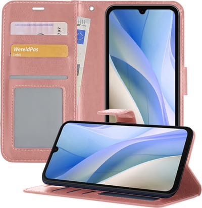 Hoesje - Geschikt voor Samsung Galaxy A15 - Luxe Bookcase - Walletcase Hoes - Portemonnee - Cover - Telefoonhoes - Rosé goud