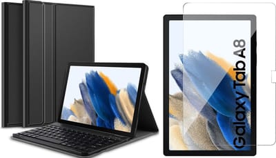 Hoes met Toetsenbord en Screenprotector geschikt voor Samsung Tab A8 2021 / 2022 - Book Case Cover Hoesje Zwart