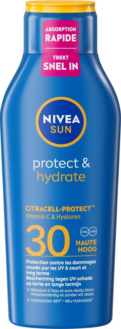 NIVEA SUN Protect & Hydrate Zonnebrand SPF 30 - Zonnecrème - Zonnemelk - Beschermt en Hydrateert - Zonnebrandcrème - 400 ml
