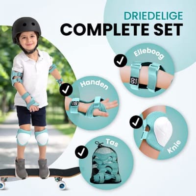 Kniebeschermers voor Kinderen 3 Jaar - TÜV Rheinland GS Keurmerk [6-delige Set] - Bescherming Set voor Kinderen Mint
