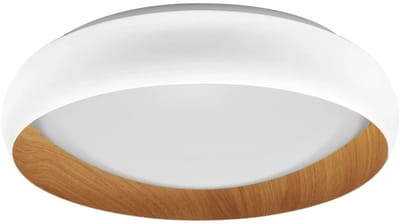 LEDVANCE ORBIS Livia LED plafondlamp met metalen ring, wit/hout decor, 24W, 1200lm, 3000K, 430mm, 830 vriendelijk warm wit, dimbaar in 3 niveaus door te klikken, IP20, inclusief schroeven/pluggen
