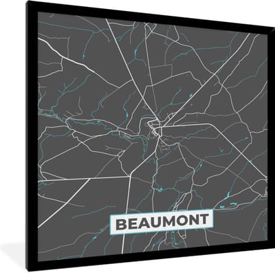 Fotolijst incl. Poster - Plattegrond – Beaumont – Blauw – Stadskaart - Kaart - 40x40 cm - Posterlijst