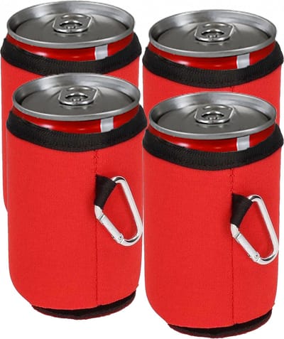 Blikjeskoeler - Drankkoeler - Thermohoes - Koelhoudhoes - 4 stuks - Karabijnhaak - Rood - Fleskoeler - Bierkoeler - Koelzak