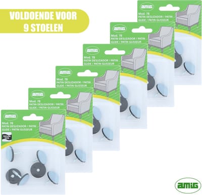 AMIG – Teflon Meubelglijders – Stoelpootbeschermers – Ø22mm – met Spijker – PTFE – 36 stuks - Voor 9 Stoelen – Grijs