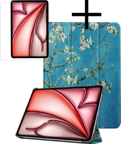 Hoes - Geschikt voor Apple iPad Air (2024/2025/2026) - 11 inch - Met Screenprotector - Trifold Bookcase - Hard Cover - Hardcover Book Case - Tablet Hoesje - Bloesem