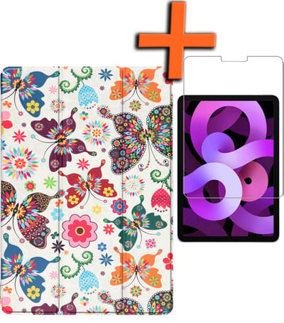Hoesje - Geschikt voor Apple iPad Air 6 (2024) - 11 inch - 6e Generatie - M2 - Met Screenprotector - Trifold Bookcase - Hard Cover - Hardcover Book Case - Tablet Hoes - Vlinders
