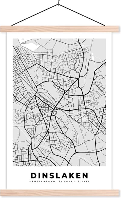 Posterhanger incl. Poster 40x60 cm - Schoolplaat - Kaart - Dinslaken - Duitsland - Plattegrond - Stadskaart - Textielposter - Blanke latten - Stadskaart
