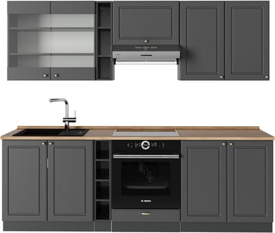 Vicco Fame-Line Complete keukeneenheid – 235 cm, WB Eik Anthrazit-Gold Landhaus