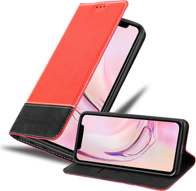 Cadorabo Hoesje geschikt voor Apple iPhone 13 MINI in ROOD ZWART - Beschermhoes met magnetische sluiting, standfunctie en kaartvakje Book Case Cover Etui