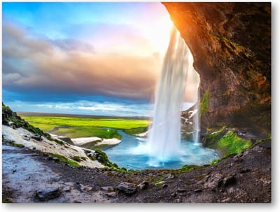 Seljalandsfoss waterval - zonsondergang - 40x30 Canvas Liggend - Landschap - Natuur