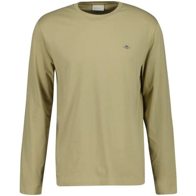 Gant T-Shirt Subtle Logo Embroidery Long Sleeve Round Neck Woody Beige / male