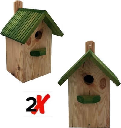 GARDEN SPIRIT - 2x Vogelhuisje - Nestkast 12 x 13 x 30 - Naturel groen