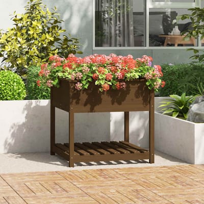vidaXL - Plantenbak - met - schap - 82,5x82,5x81 - cm - grenenhout - honingbruin